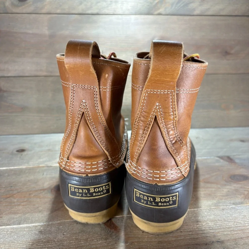 LL Bean Duck Boots Mens size 10 shoes Tan Leather Waterproof Lace Up winter rain